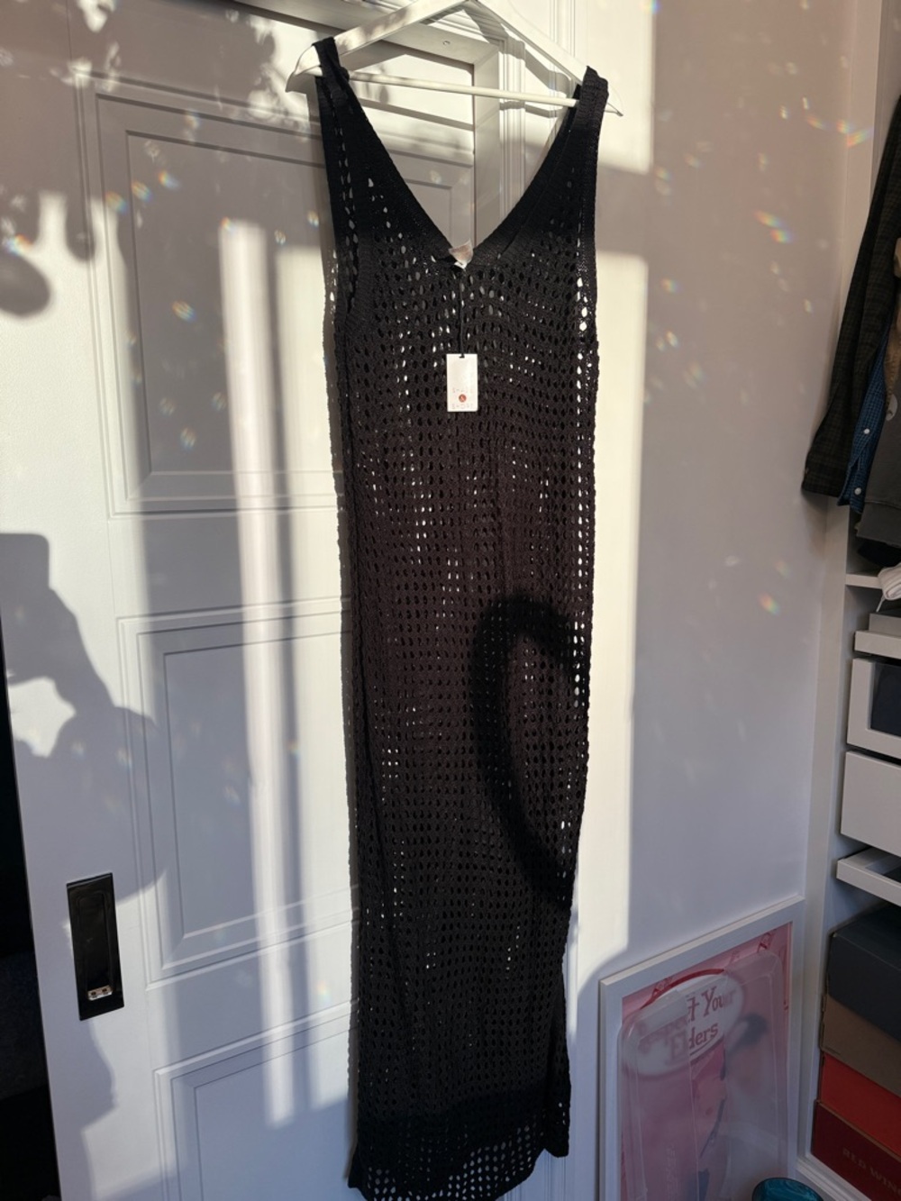 NWT SHADE & SHORE BLACK CROCHET KNIT MAXI DRESS XL 16 COVERUP FESTIVAL - Picture 2 of 3